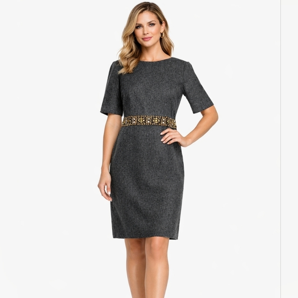 Adam by Adam Lippes gray wool jeweled dress‎